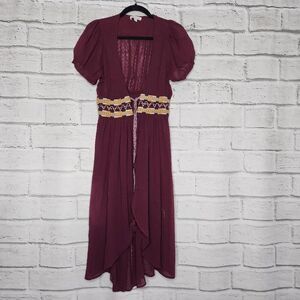 Patrons of Peace Womens Burgundy Embellished Waist Maxi Dress Size Small